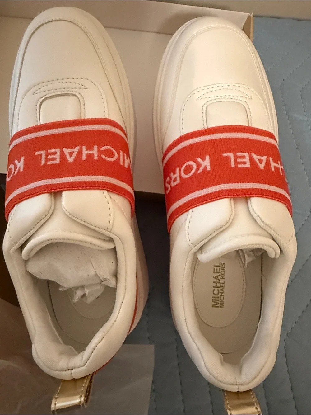 Michael Kors Kids White Sneakers with Red Logo Band